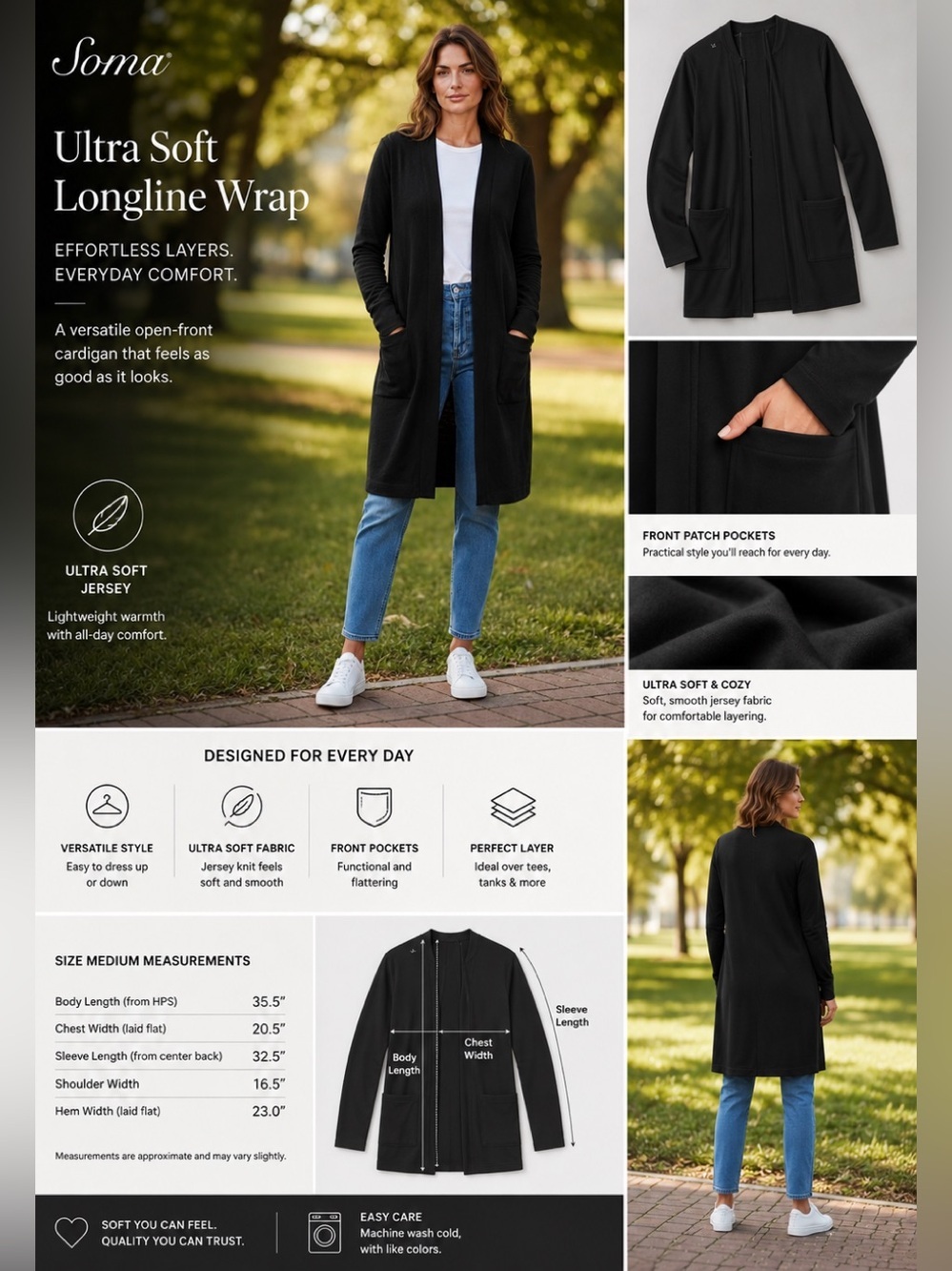 Soma Open-Front Black Longline Cardigan Sweater​